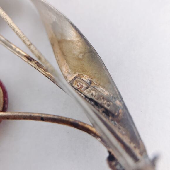 VTG 20s-30s Sterling Silver Floral Brooch Purple Glass Stones Nouveau Influence - Picture 8 of 8